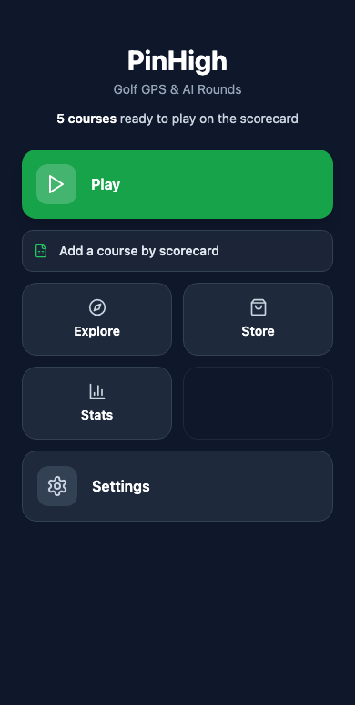 PinHigh home screen
