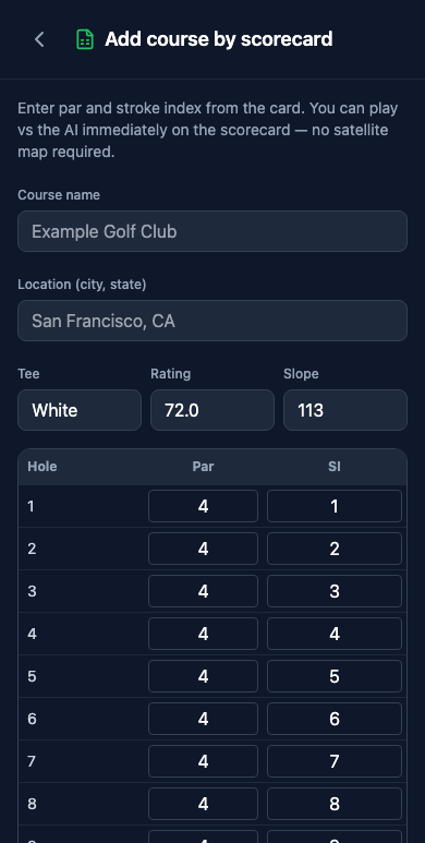 Free scorecard play against the AI